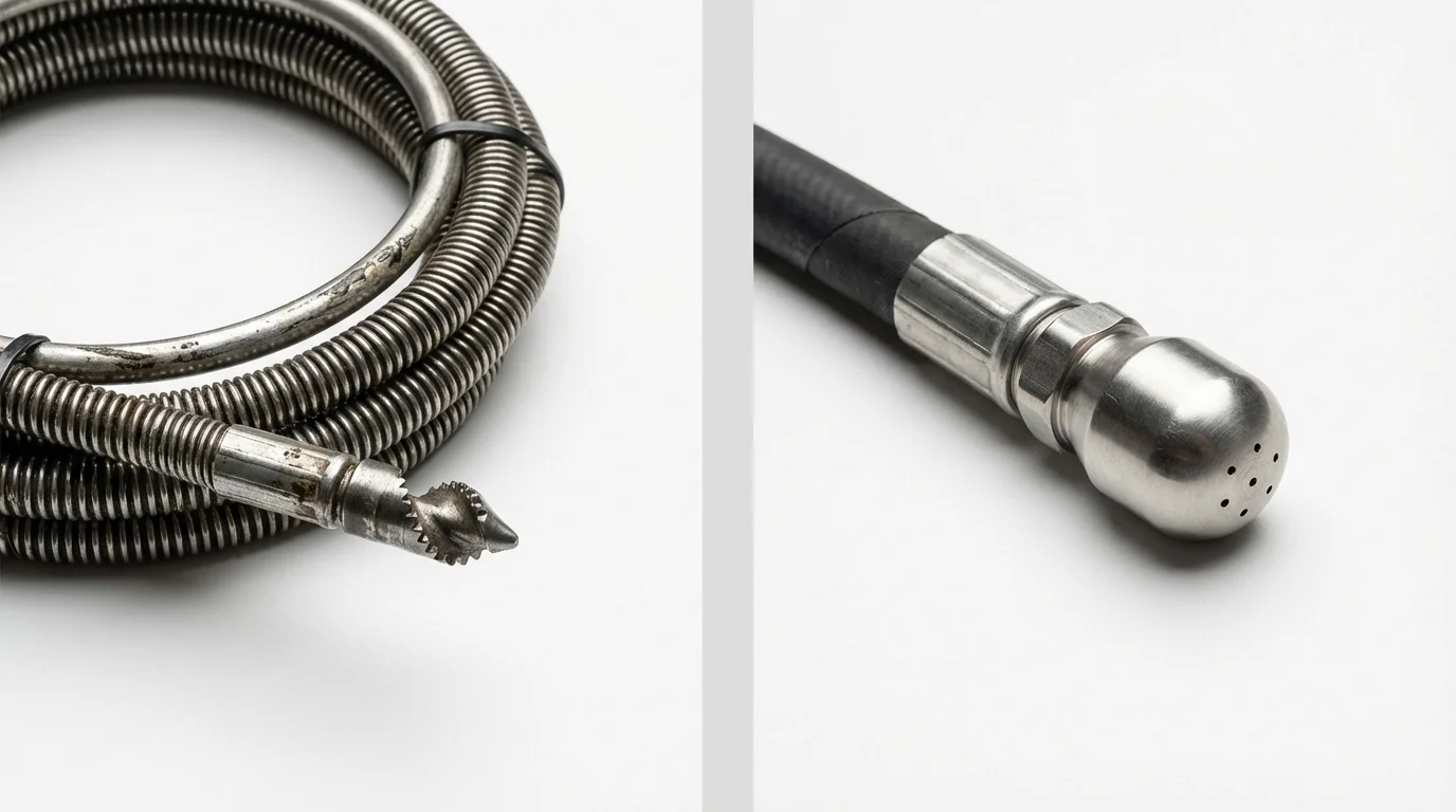 Drain snake cable and hydro jetting nozzle used for drain cleaning in Cordova, AL