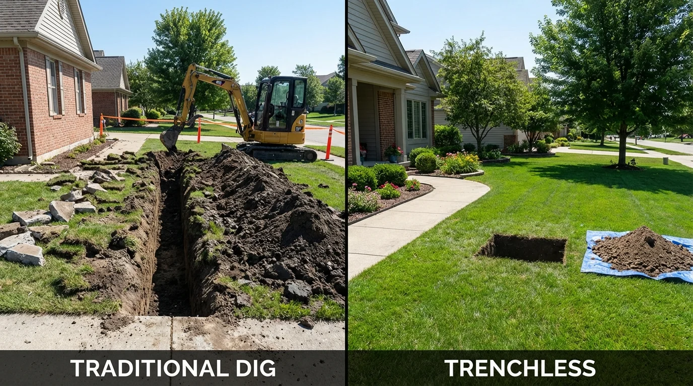 Trenchless sewer repair with minimal yard damage versus traditional excavation in Cordova, AL